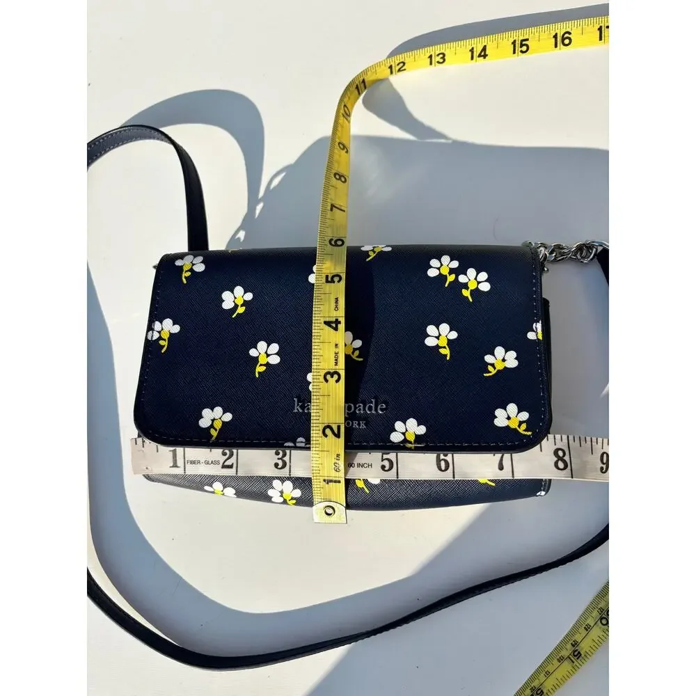 Kate Spade Small Flap Crossbody Navy Safiano Leather Daisy Toss